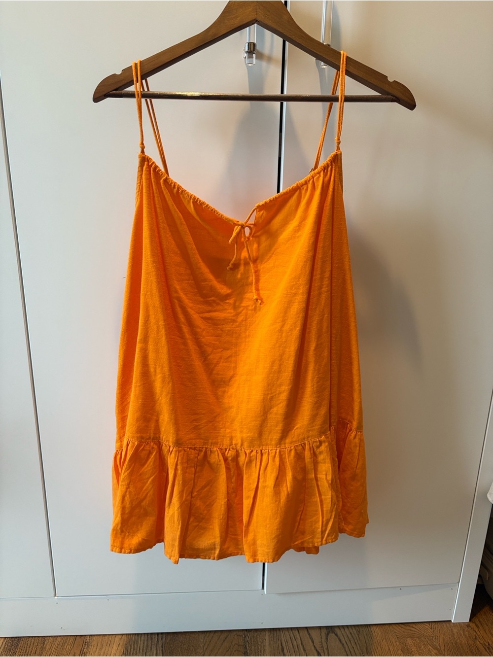 Urban Outfittwrs Orange Spaghetti Strap Ruffle Hem Mini Dress